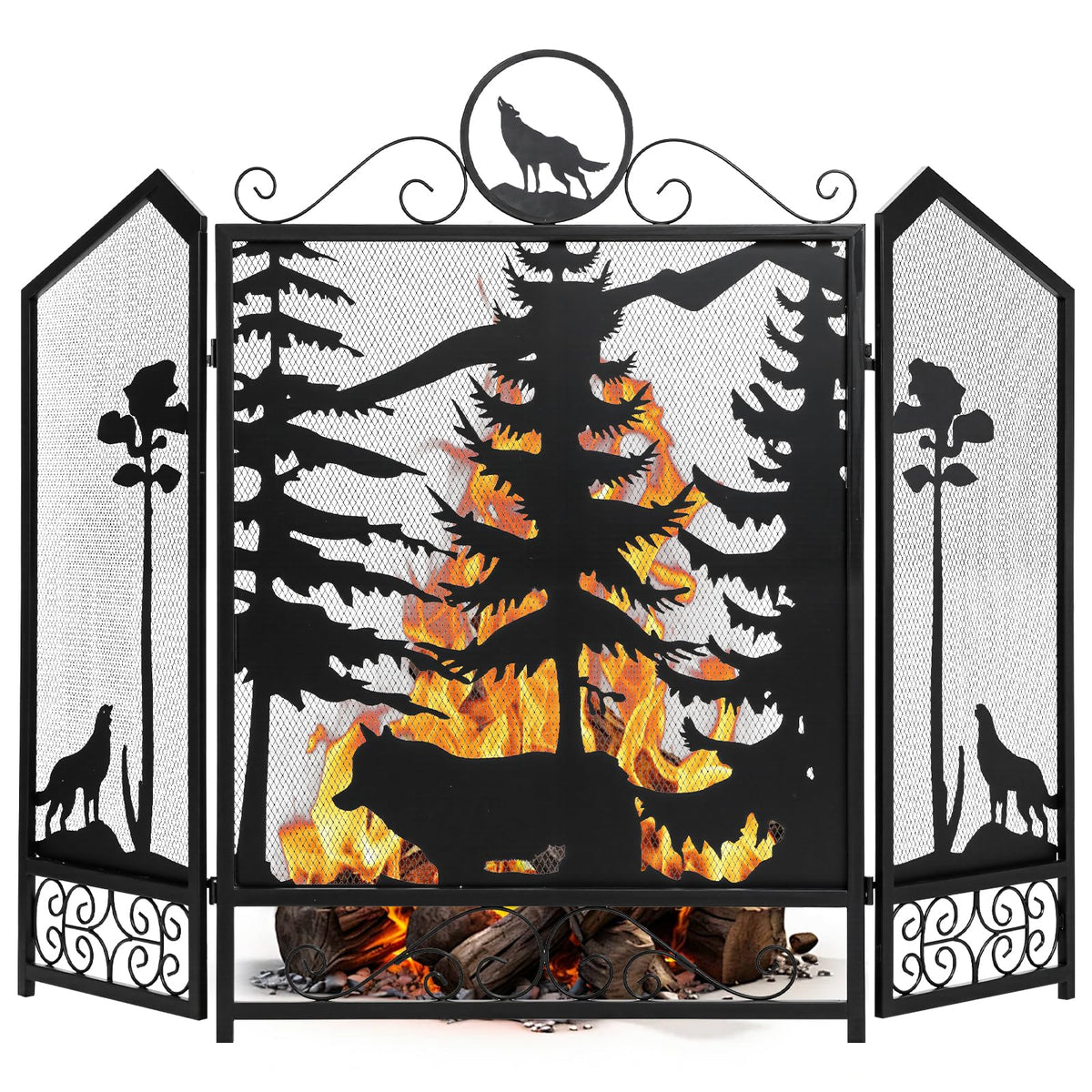 Black 3 Panel Fireplace Screen A6969