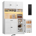 72" Kitchen Pantry Cabinet with LED Light and Charging Station W346