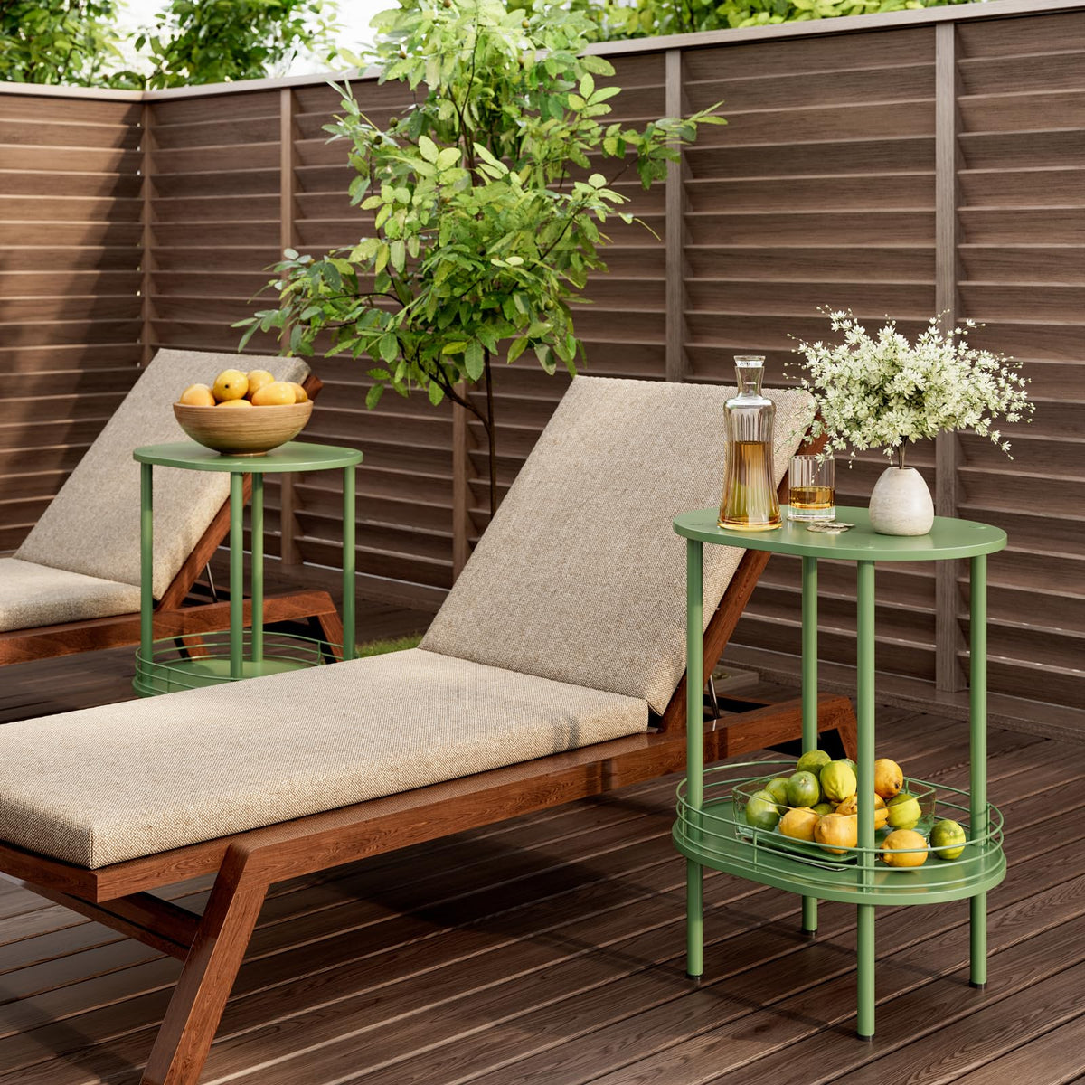Oval Side Table with Storage, 2-Tier Green End Table T928