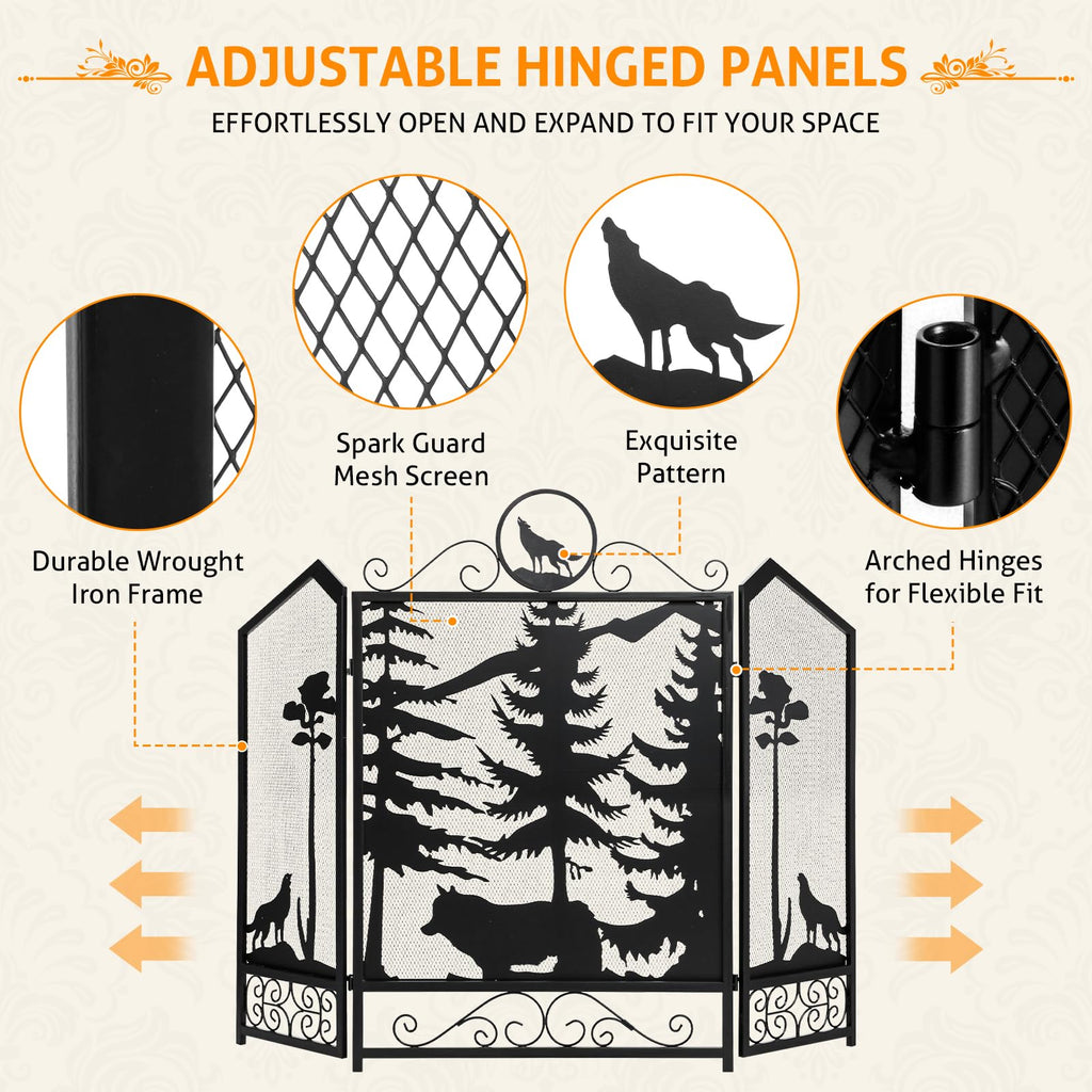 Black 3 Panel Fireplace Screen A6969