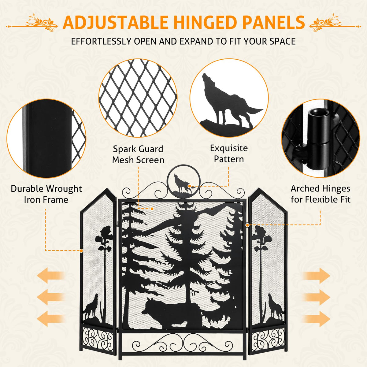 Black 3 Panel Fireplace Screen A6969