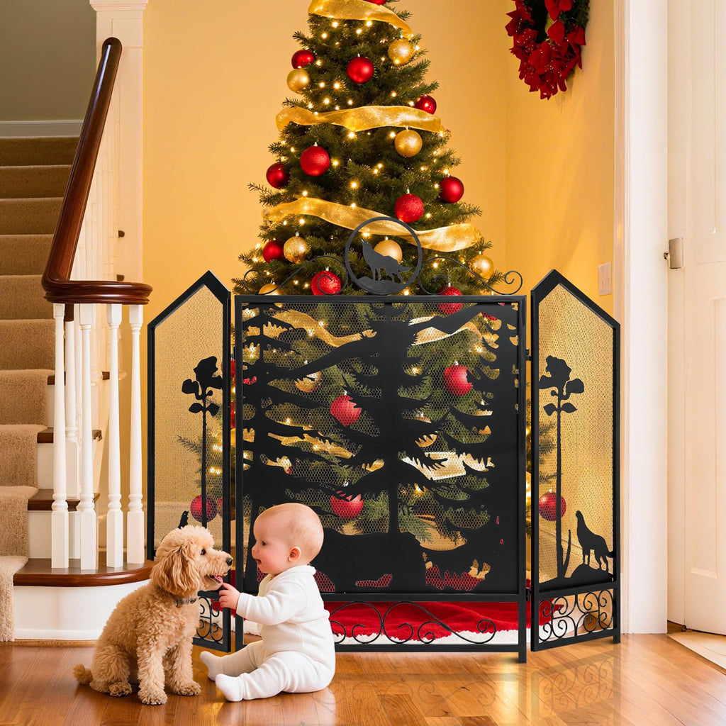 Black 3 Panel Fireplace Screen A6969