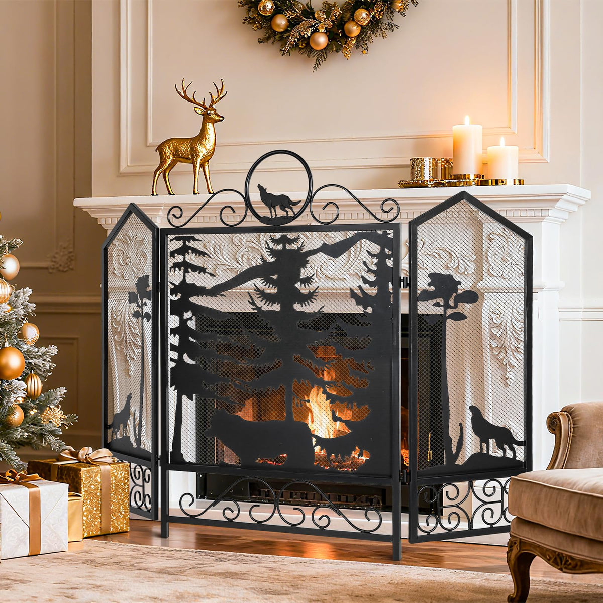 Black 3 Panel Fireplace Screen A6969