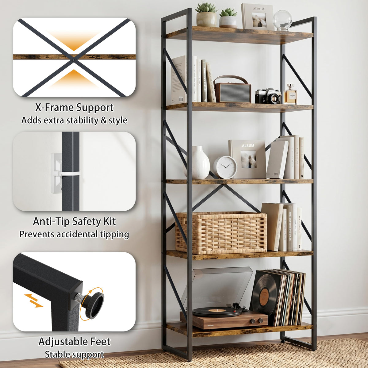5 Tier Metal Bookshelf F59298