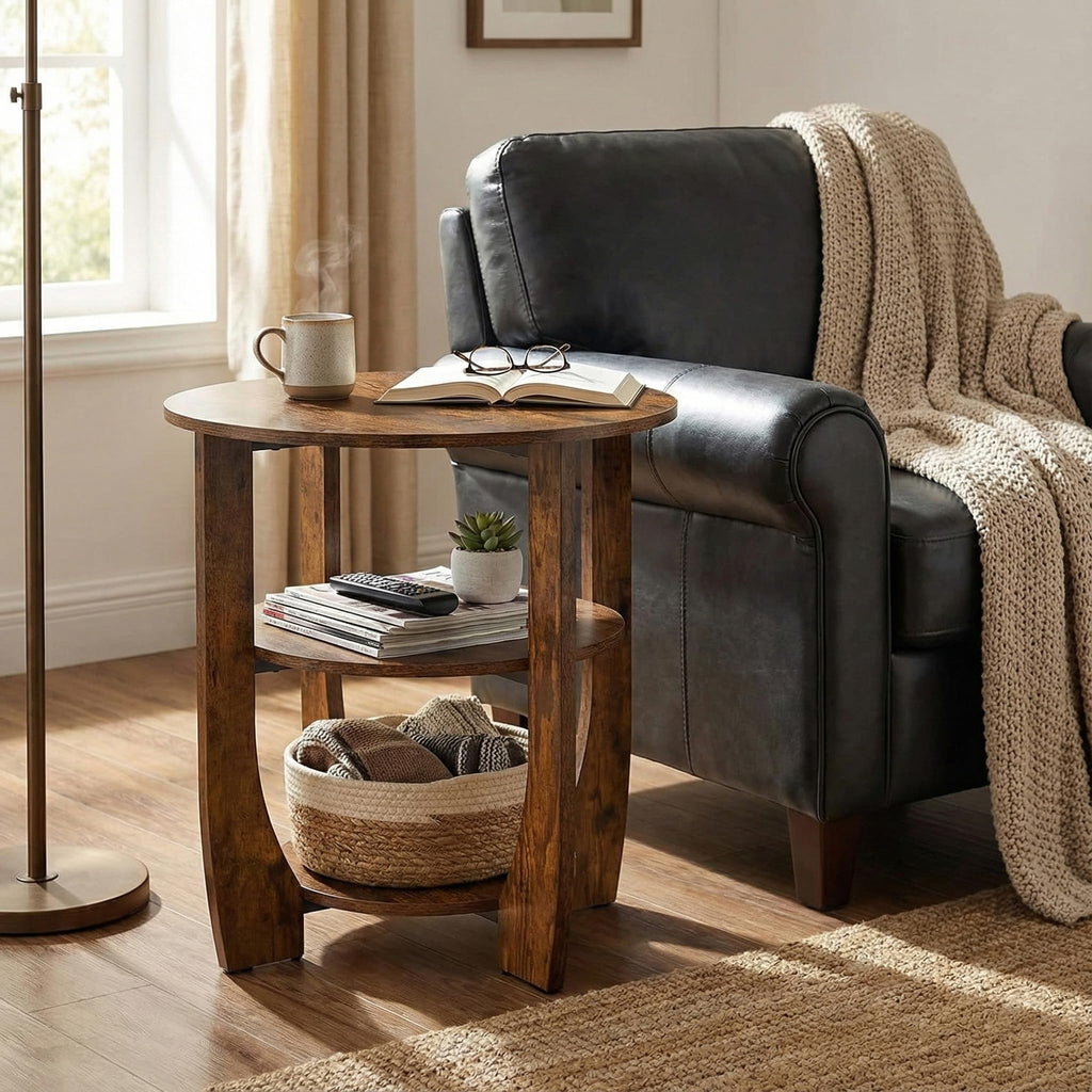 Rustic Brown 19.7 inch Round Side Table Z377