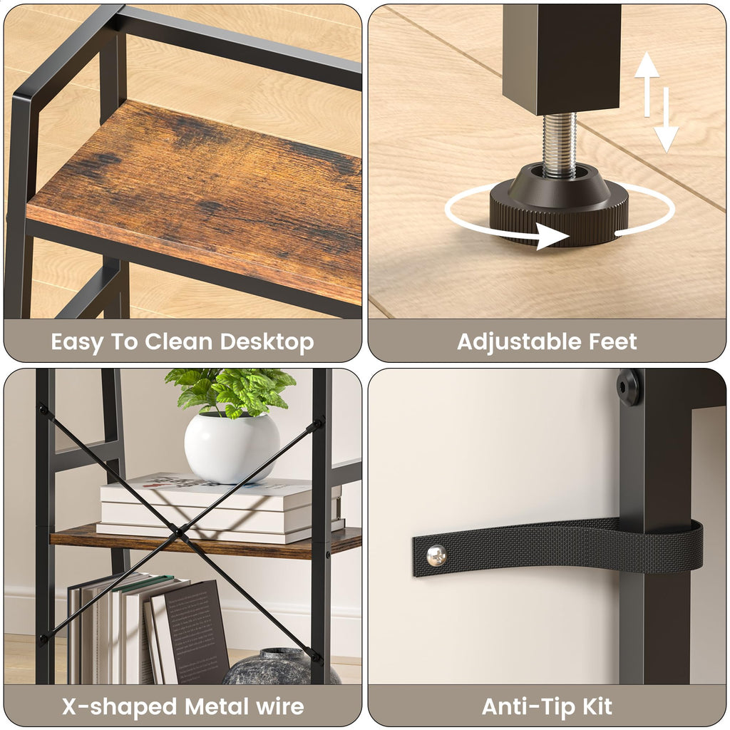 4-Tier Industrial Bookshelf with Steel Frame A7577