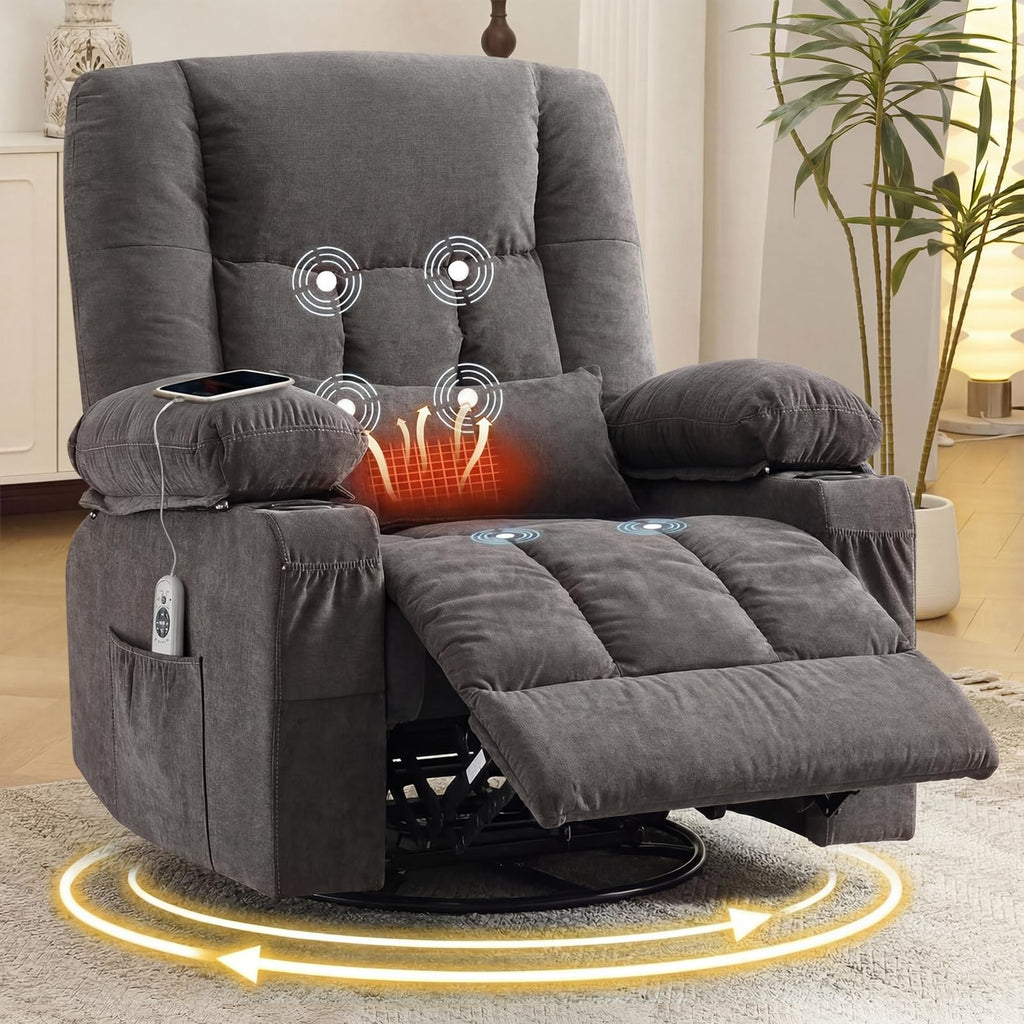 Swivel Rocker Recliner Chair with Massage and Heat J628657