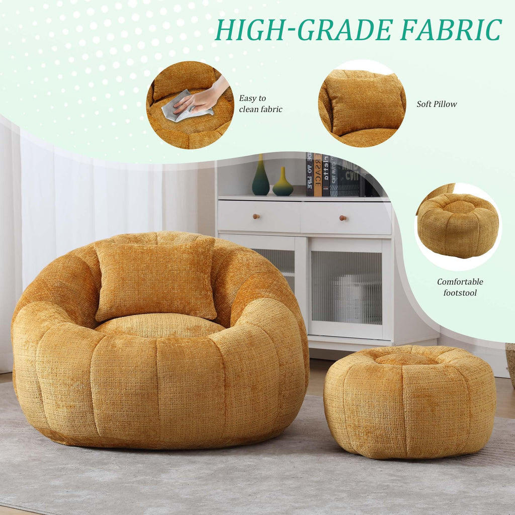 Yellow Memory Foam Bean Bag Chair with Ottoman Q7074