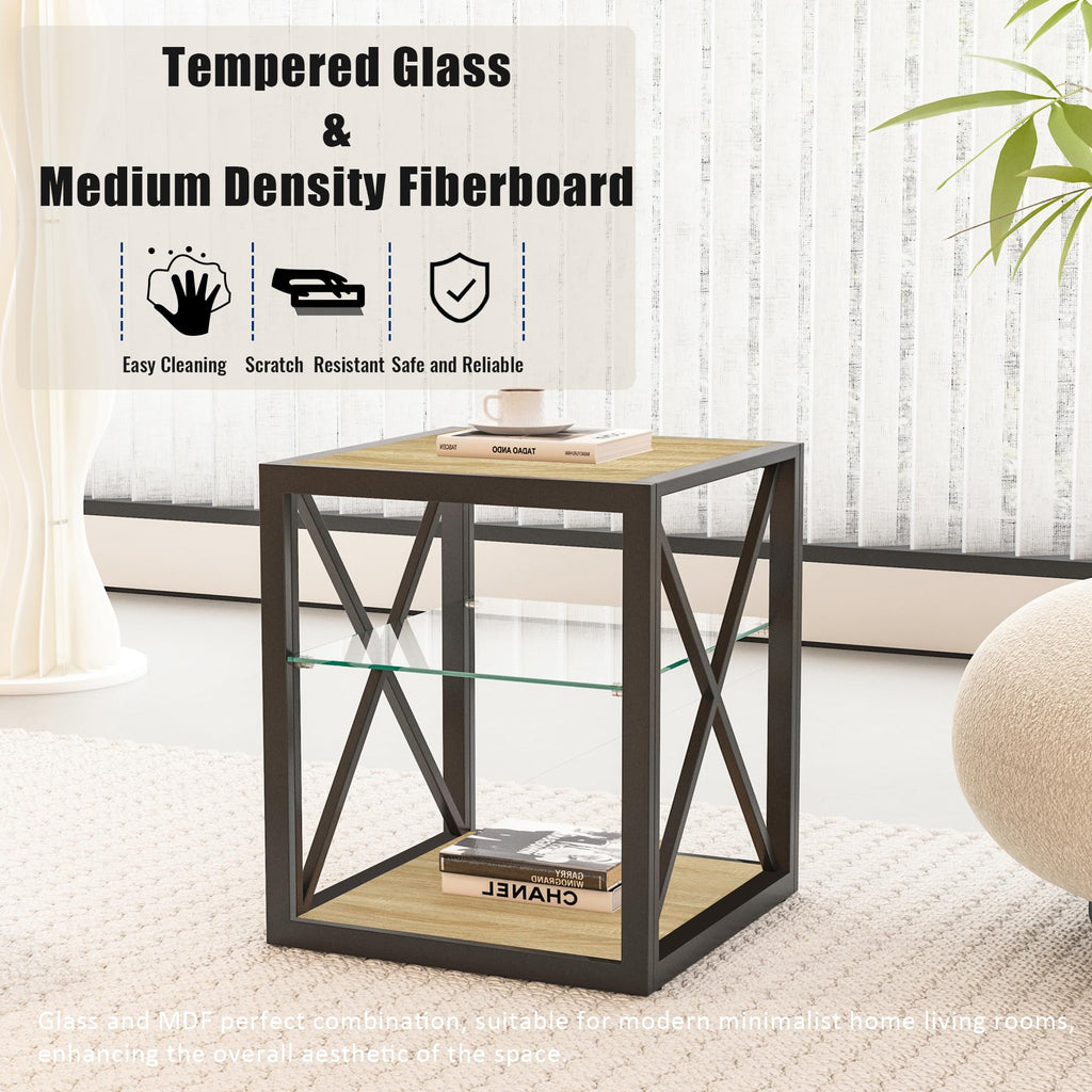 End Table Set of 2 with 3-Tier Storage Shelf U837452
