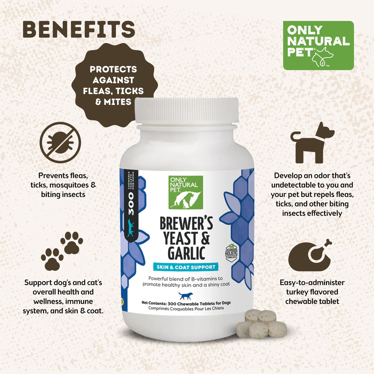 Brewer's Yeast & Garlic Chewables 300 Count Tablet 3 Pack U487