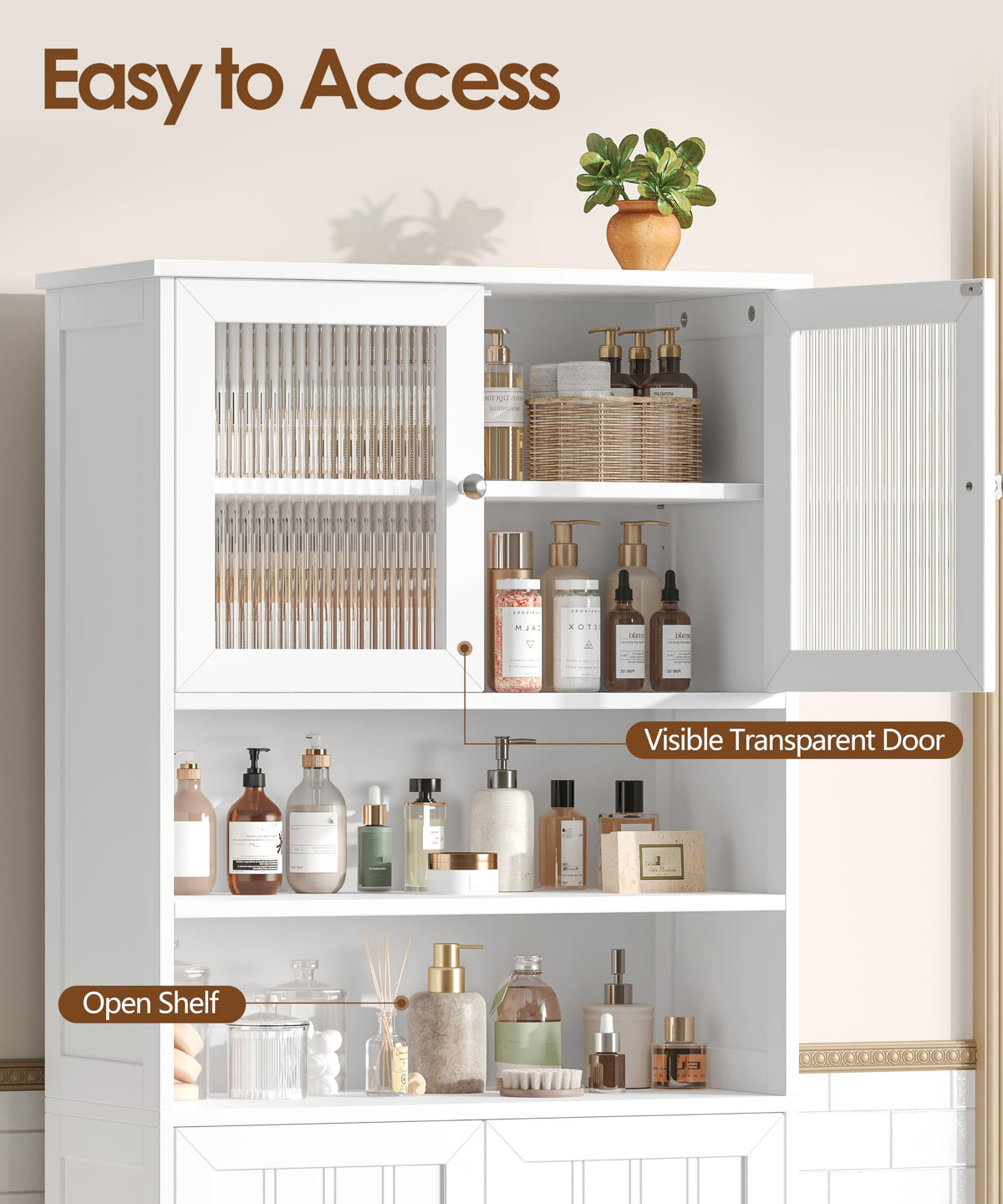 66.9" H Tall White Bathroom Storage Cabinet M265072