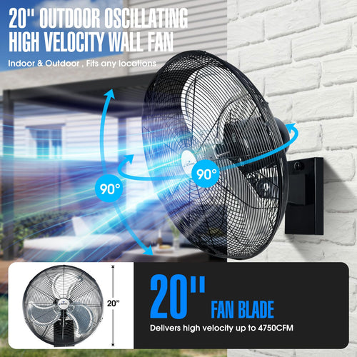 20" Outdoor Oscillating High Velocity Wall Fan, Black C396467