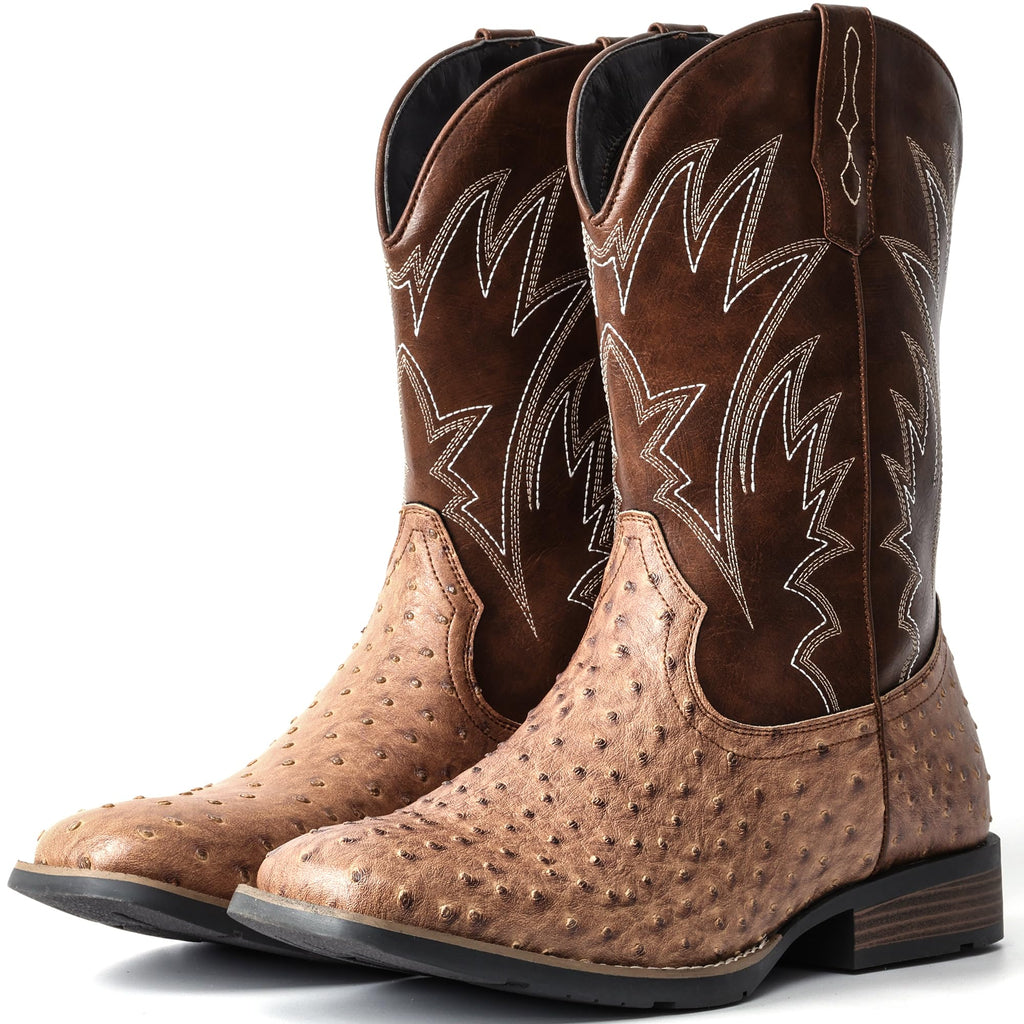 Cowboy Boots for Men Western Ostrich Embroidered Pull On Boots J11184