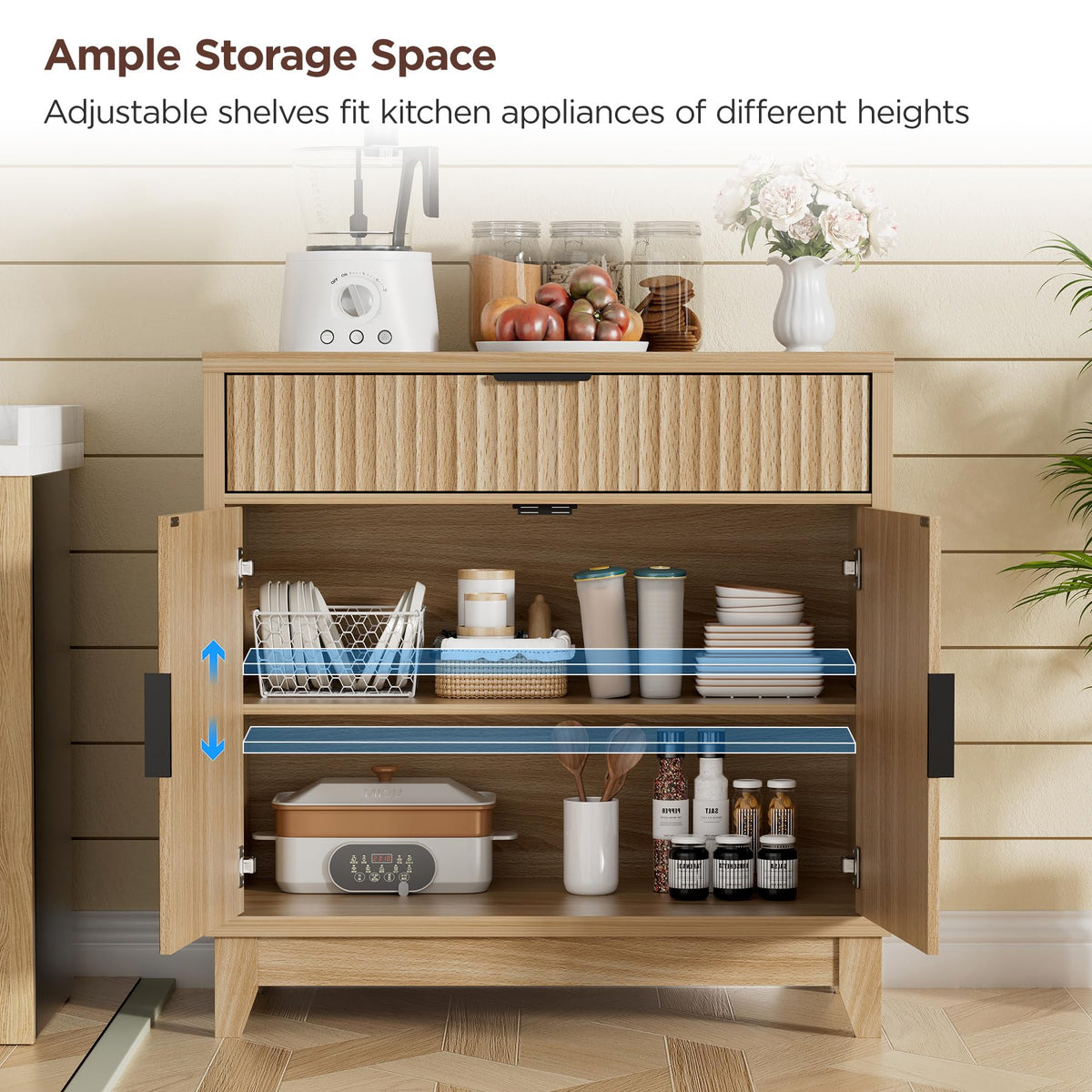 32" Fluted Oak Sideboard Buffet Cabinet with Storage J10665