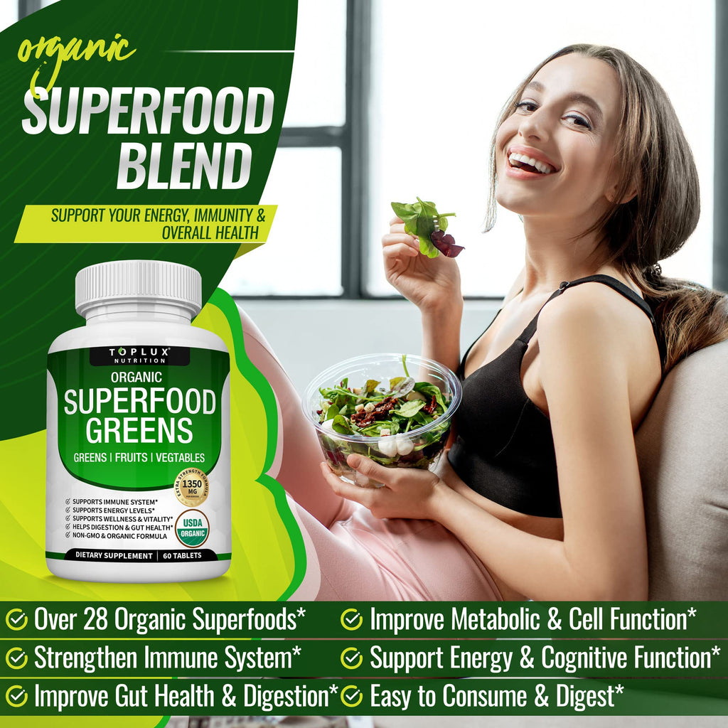 Organic Super Greens Capsules Superfood Supplement 60 Tablets B67534
