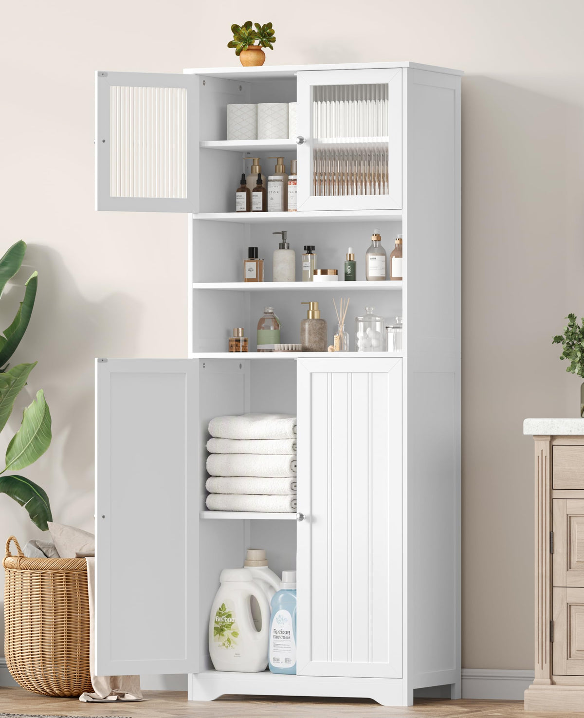 66.9" H Tall White Bathroom Storage Cabinet M265072