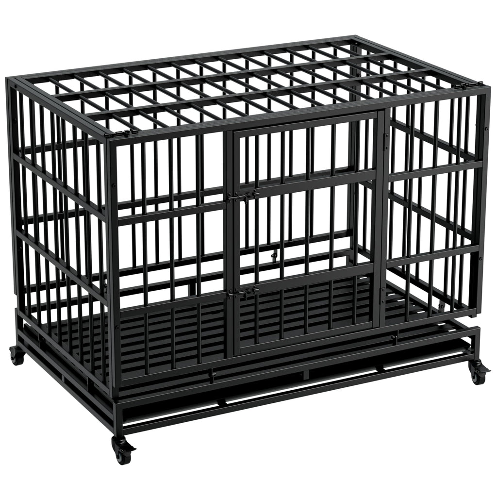 48 Inch Heavy Duty Collapsible Metal Dog Crate with Wheels G9999