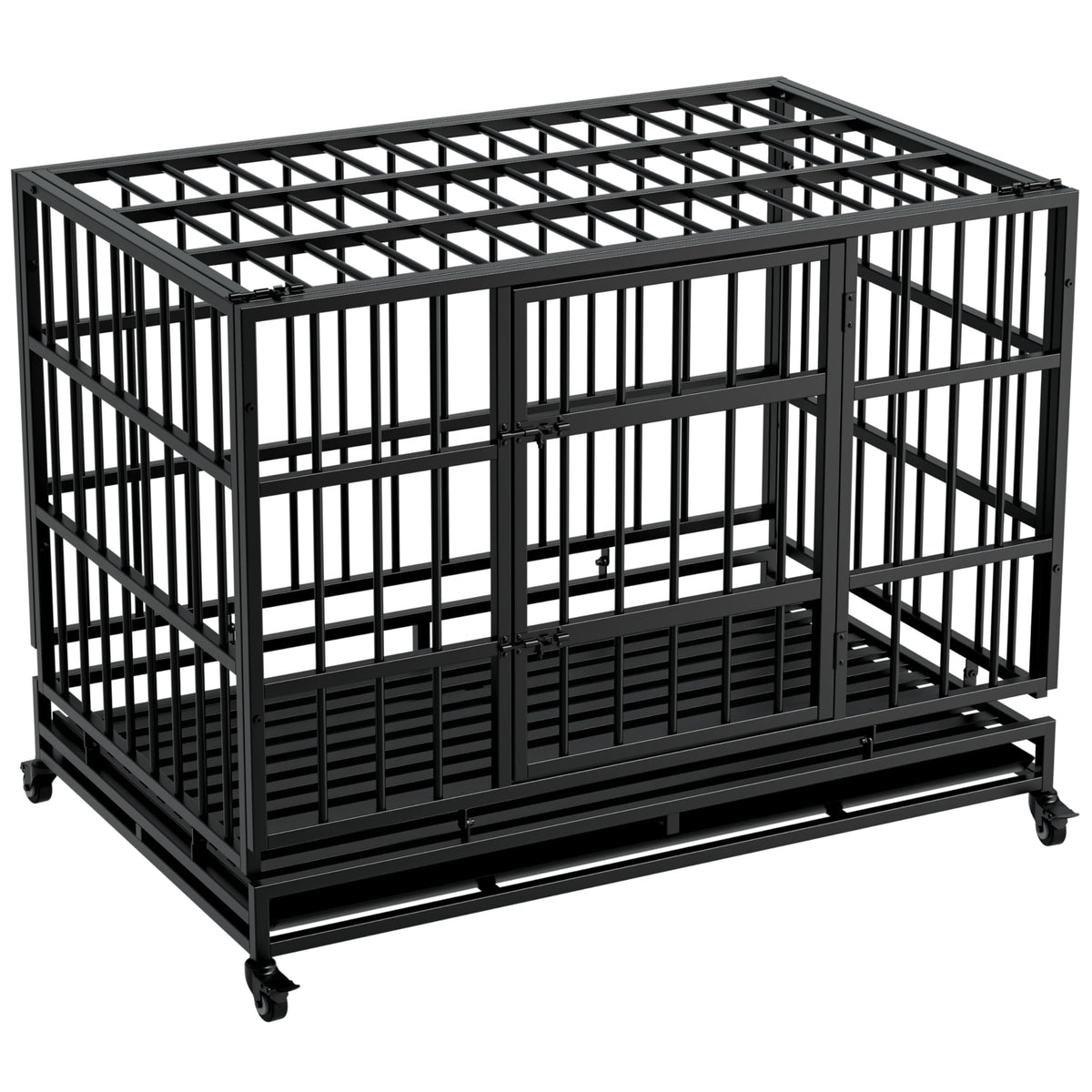 48 Inch Heavy Duty Collapsible Metal Dog Crate with Wheels G9999