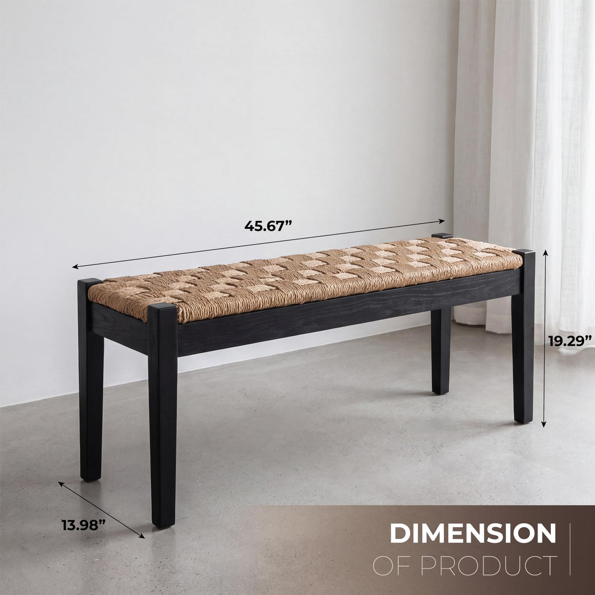 46-Inch Acacia Wood Entryway Bench with Woven Seagrass Seat Q32628