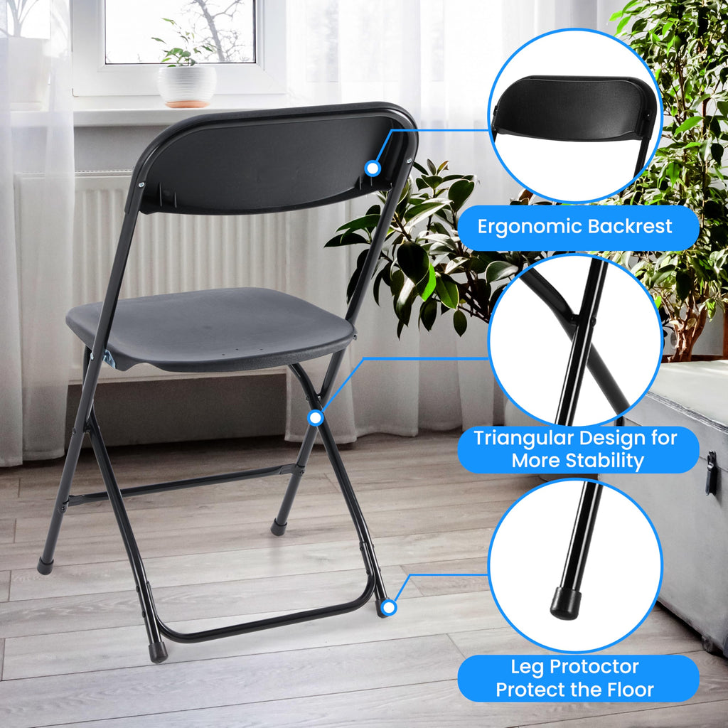 10 Pcs Black Plastic Folding Chair with Metal Frame Y362