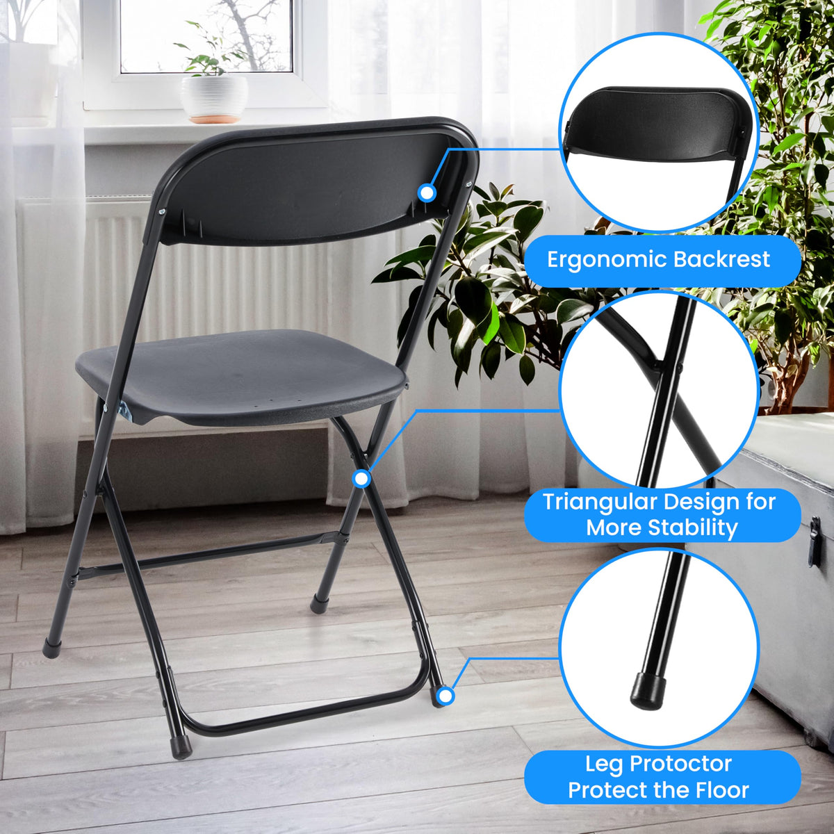 10 Pcs Black Plastic Folding Chair with Metal Frame Y362