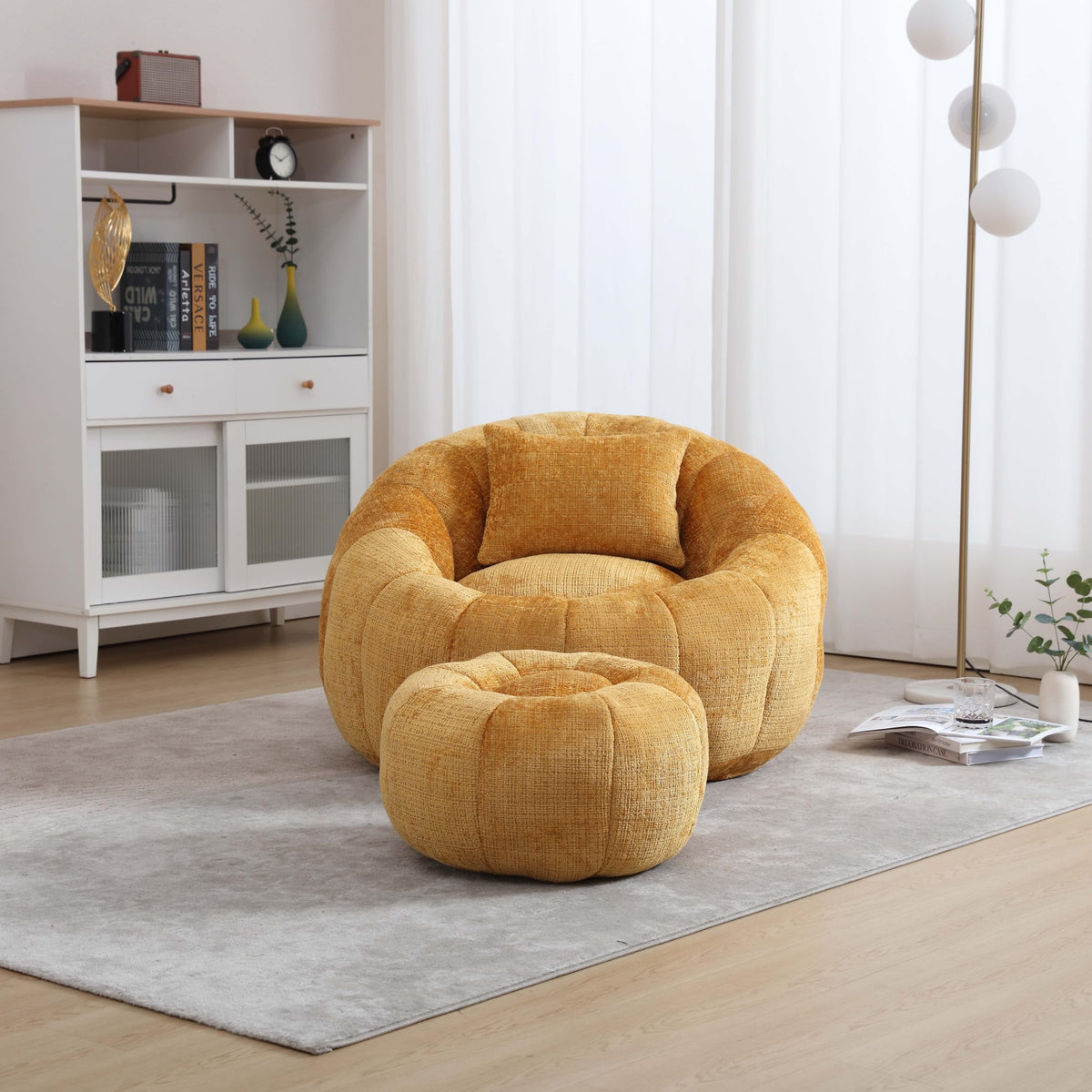 Yellow Memory Foam Bean Bag Chair with Ottoman Q7074