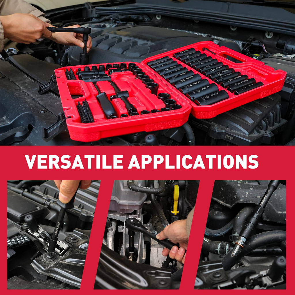 96-Piece 3/8" Drive Impact Socket Wrench and Bit Set, SAE & Metric, Cr-V Standard & Deep Sockets V220400