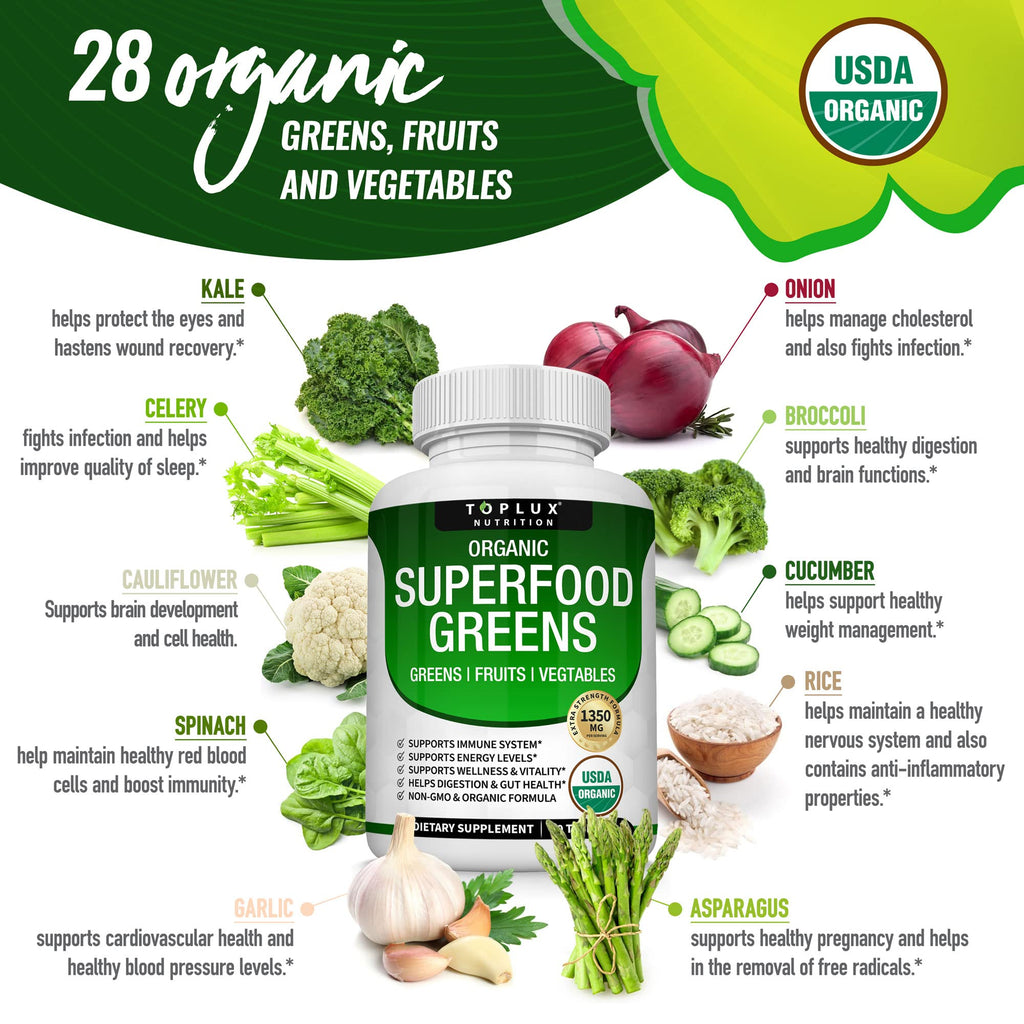 Organic Super Greens Capsules Superfood Supplement 60 Tablets B67534