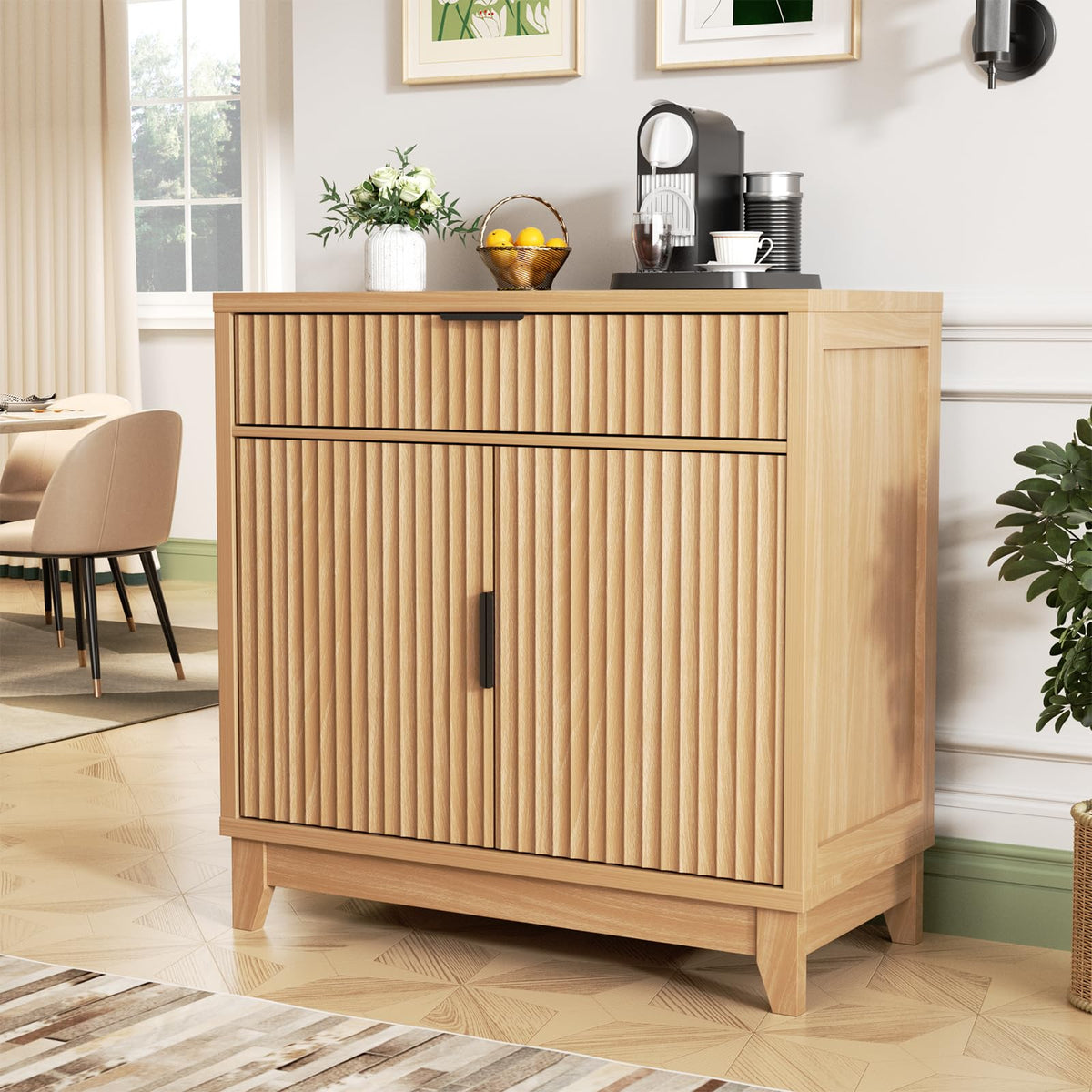 32" Fluted Oak Sideboard Buffet Cabinet with Storage J10665