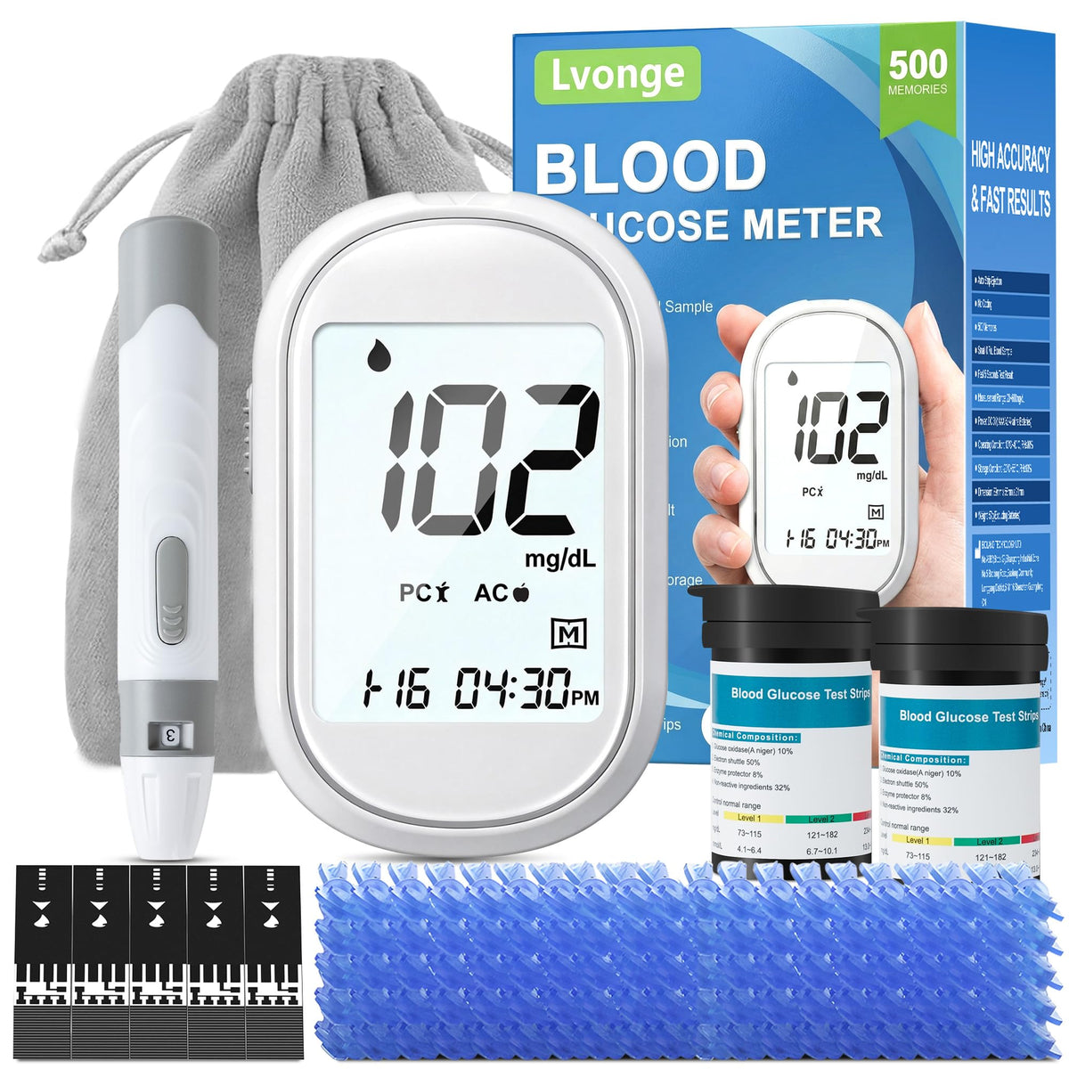 Glucose Monitor Kit with 100 Test Strips & Lancets O139507