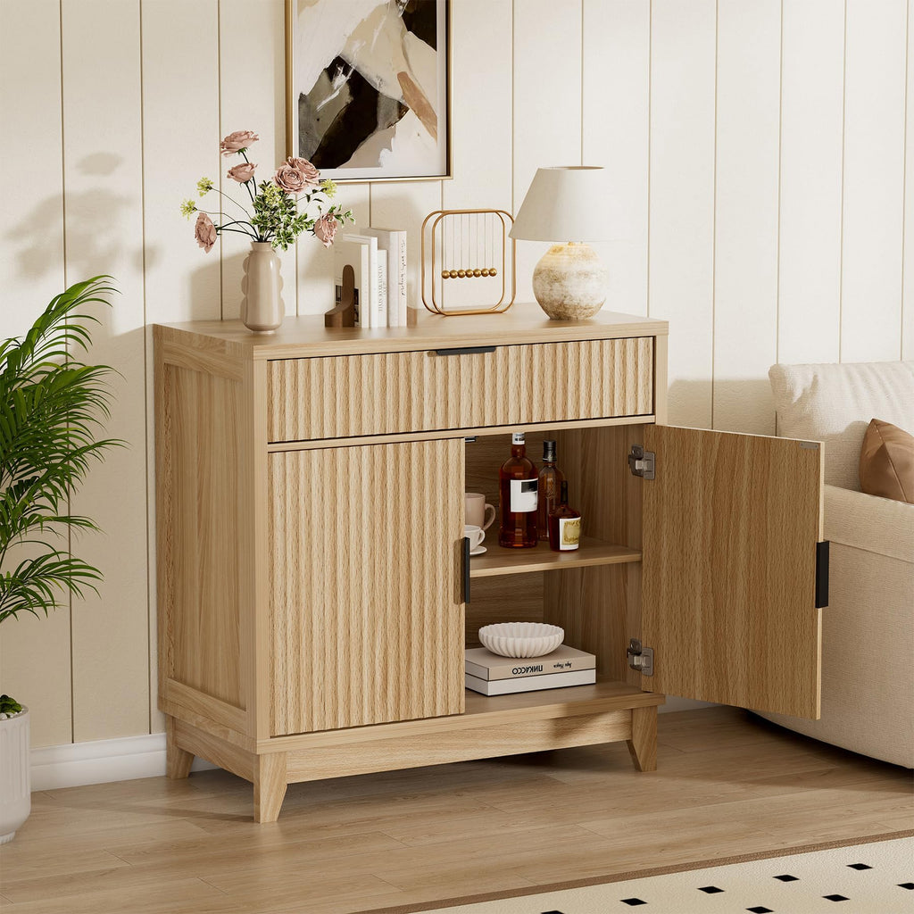 32" Fluted Oak Sideboard Buffet Cabinet with Storage J10665