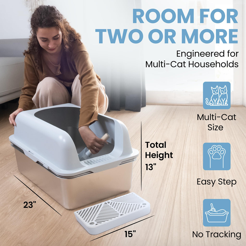 XL Stainless Steel Sifting Cat Litter Box with High Sides K294