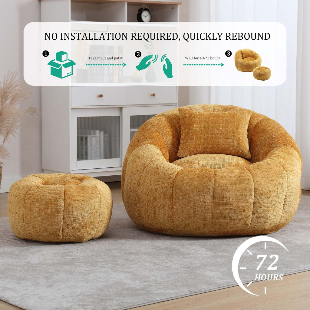 Yellow Memory Foam Bean Bag Chair with Ottoman Q7074