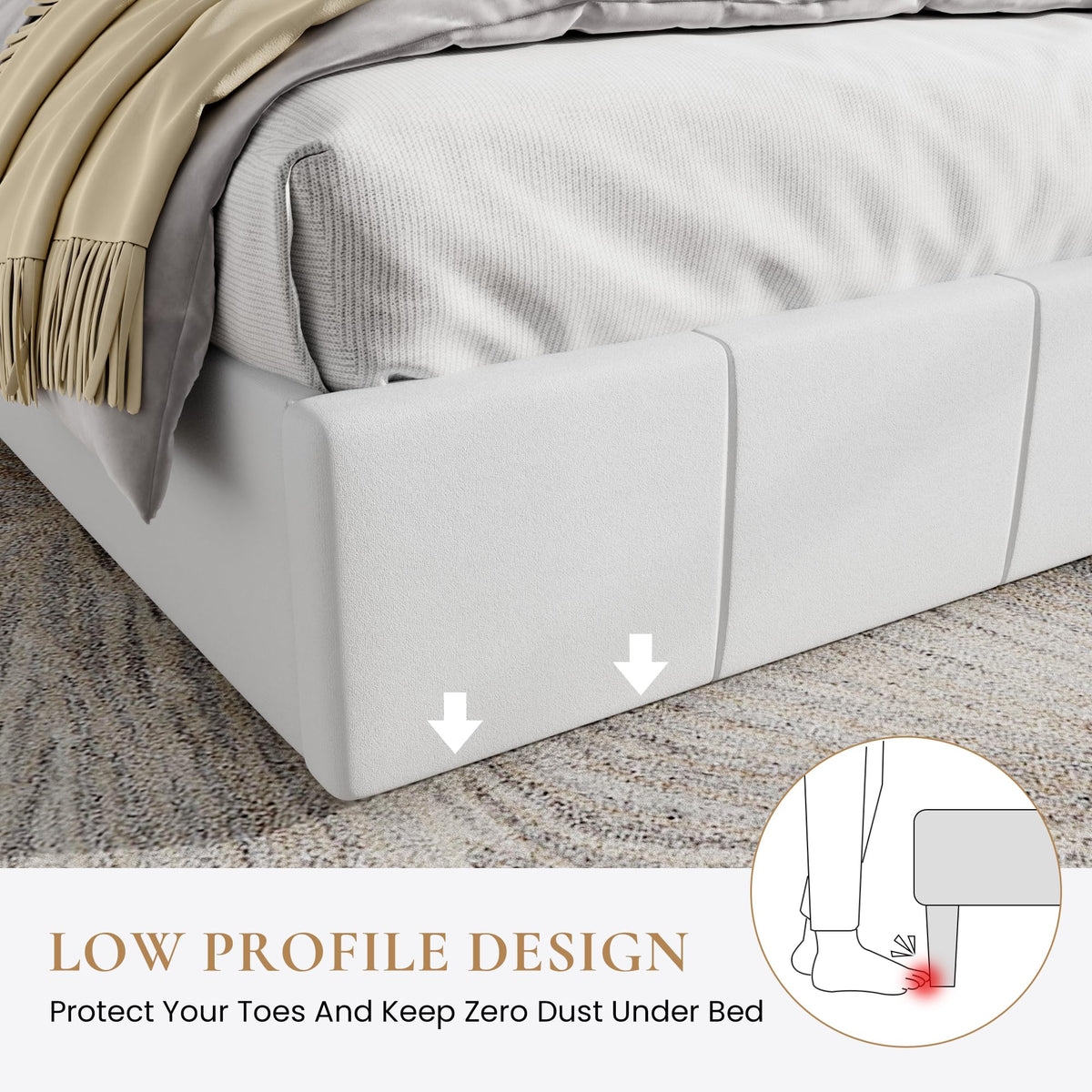 Queen Size White Velvet Upholstered Platform Bed Y74636