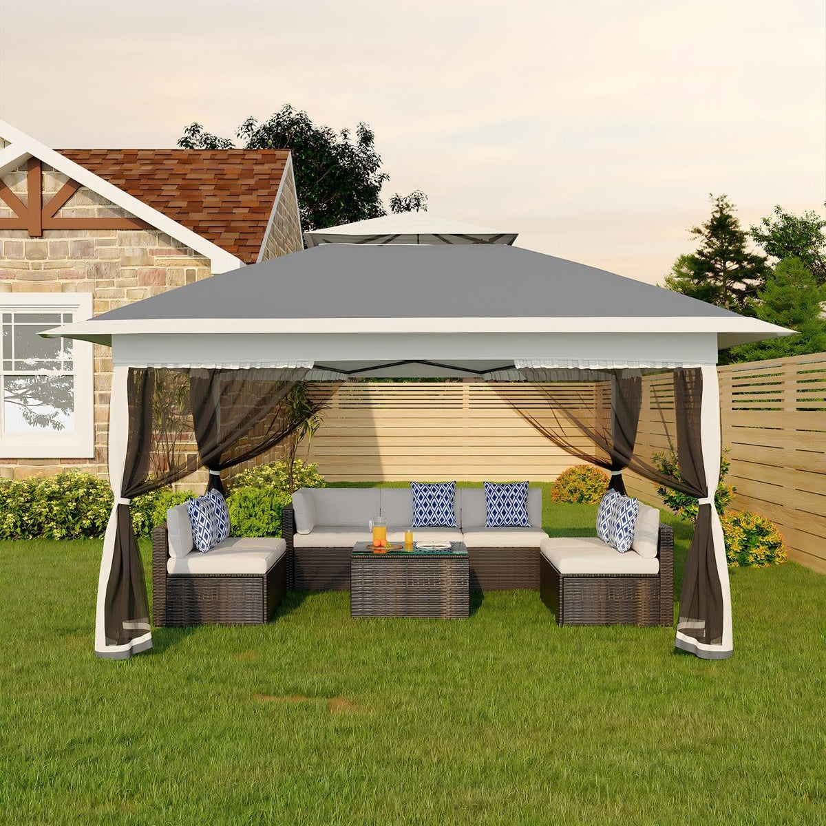 13x13FT Pop Up Gazebo with Mosquito Netting, Grey V978