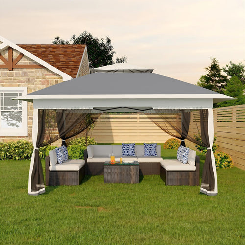 13x13FT Pop Up Gazebo with Mosquito Netting, Grey V978
