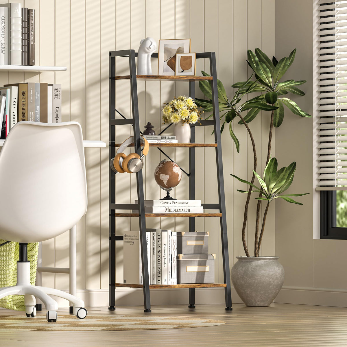 4-Tier Industrial Bookshelf with Steel Frame A7577
