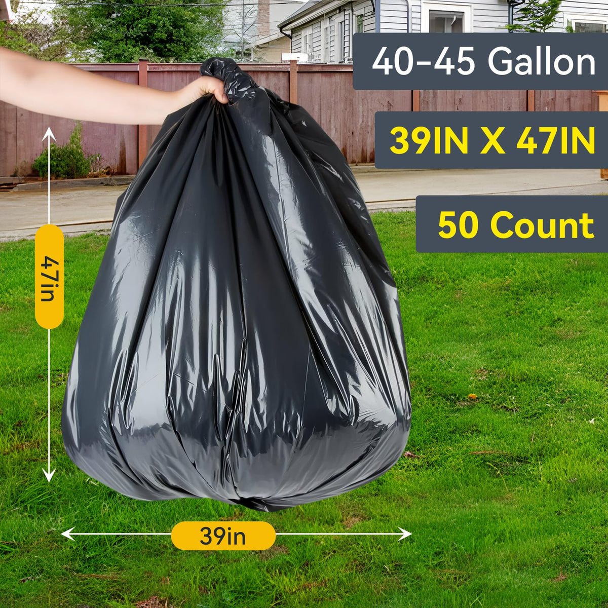 45 Gallon Heavy Duty Black Plastic Trash Bags 50 Count T699729