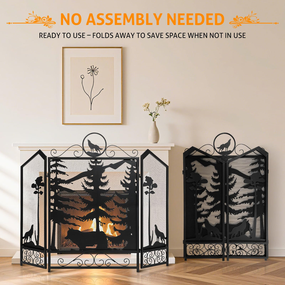 Black 3 Panel Fireplace Screen A6969