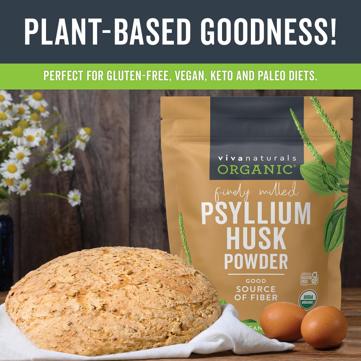 24 oz Organic Psyllium Husk Powder and 100 Count Medicated Cooling Pads W82605
