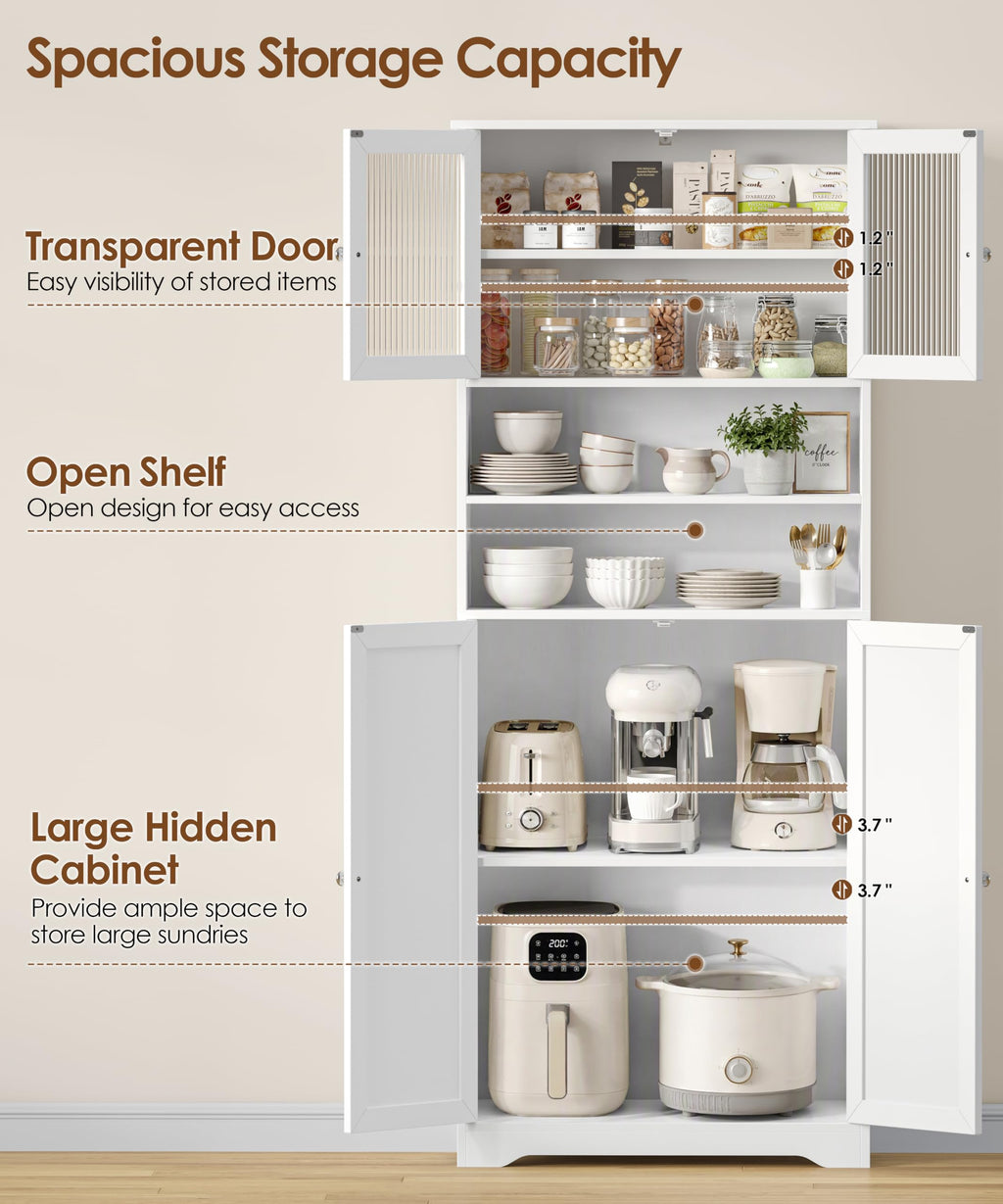 66.9" H Tall White Bathroom Storage Cabinet M265072