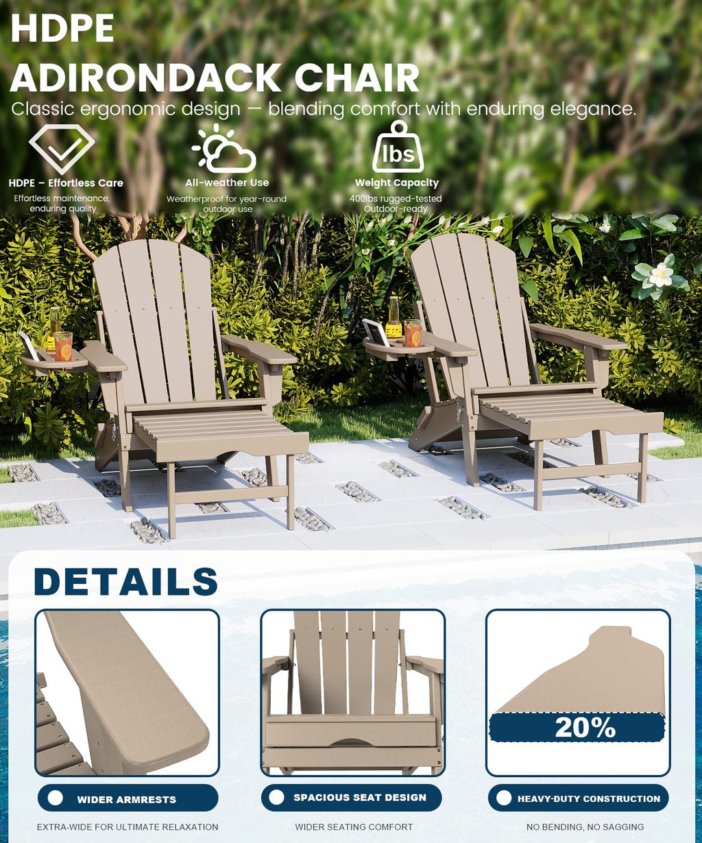 Folding Adjustable Adirondack Chair with Ottoman Set of 2 X6382