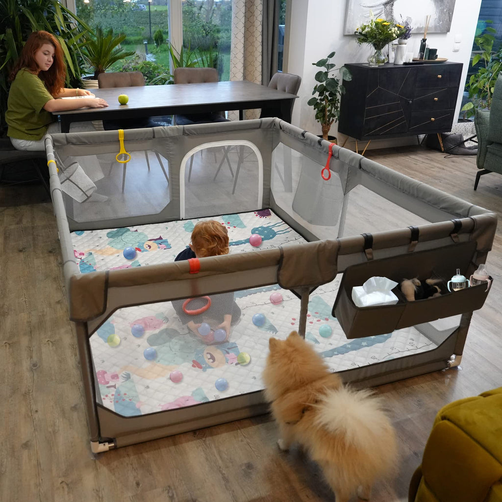 75" x 59" Grey Baby Playpen with Mat O268