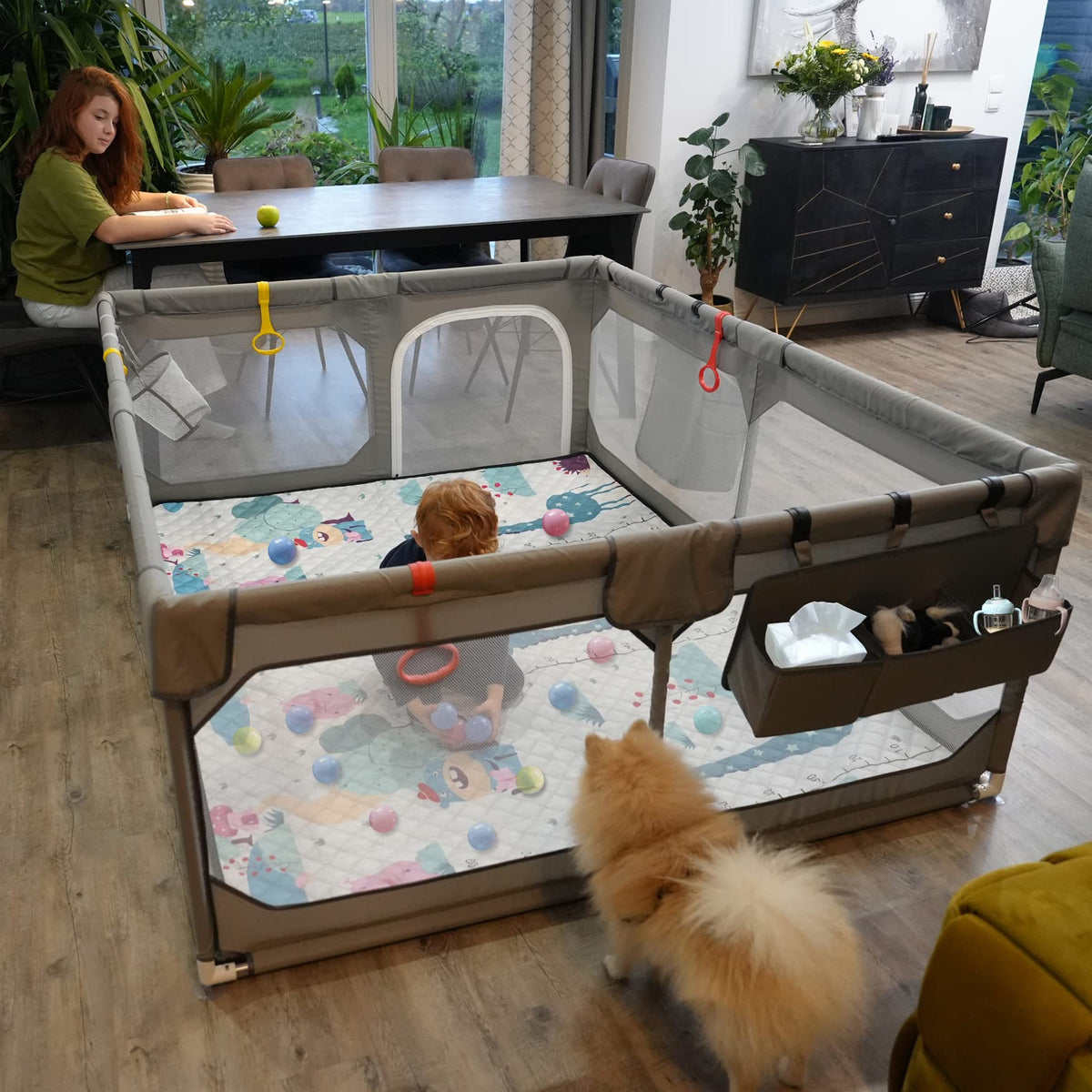 75" x 59" Grey Baby Playpen with Mat O268