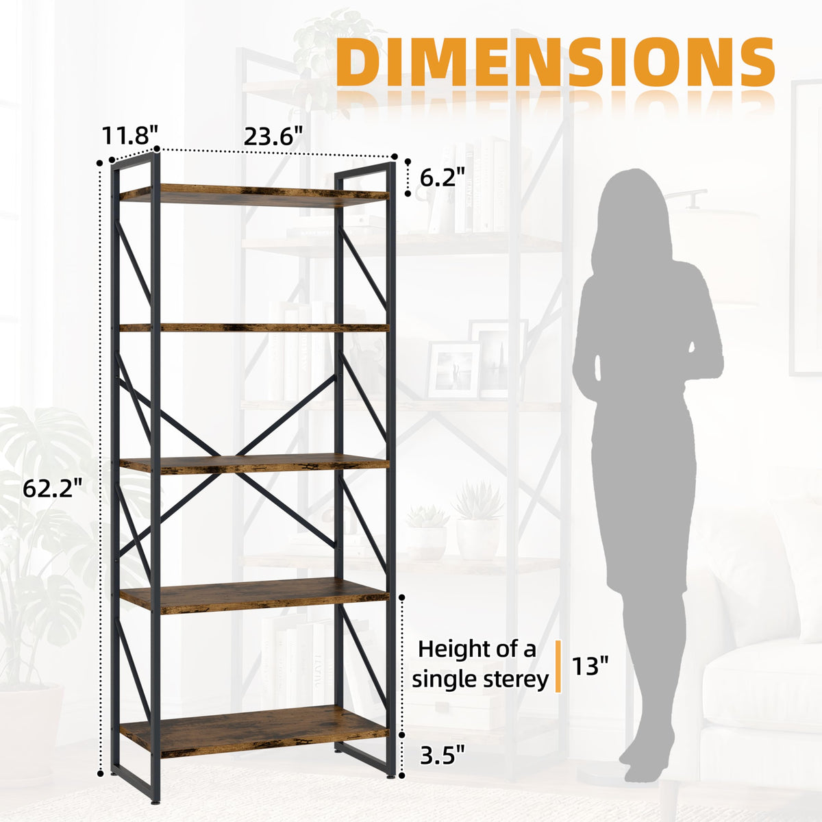 5 Tier Metal Bookshelf F59298