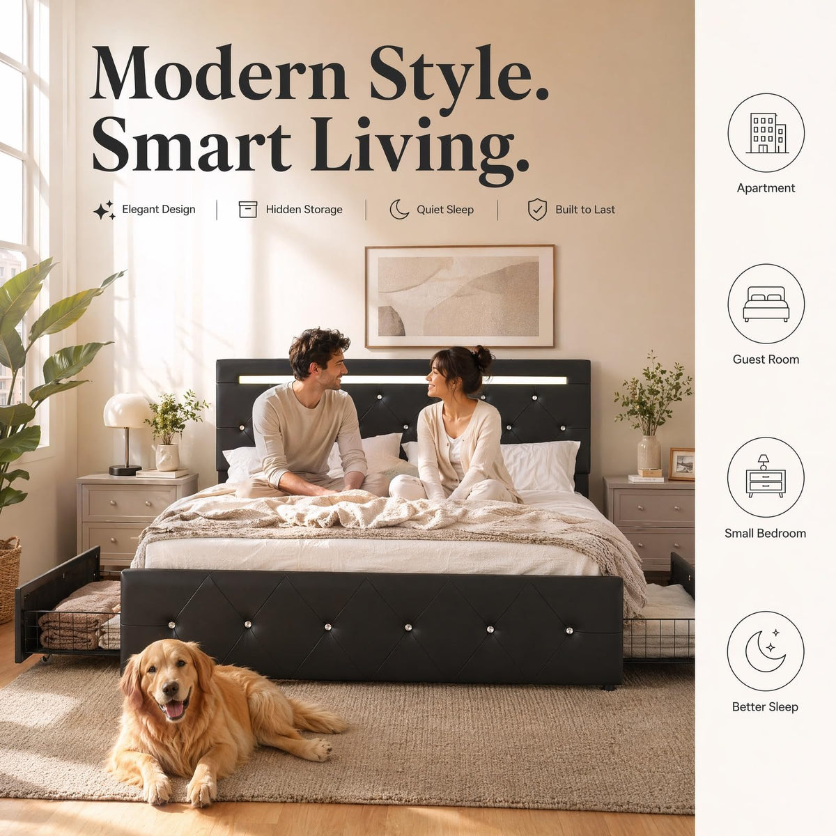 Full Upholstered Bed Frame with 4 Storage Drawers & Headboard X71484