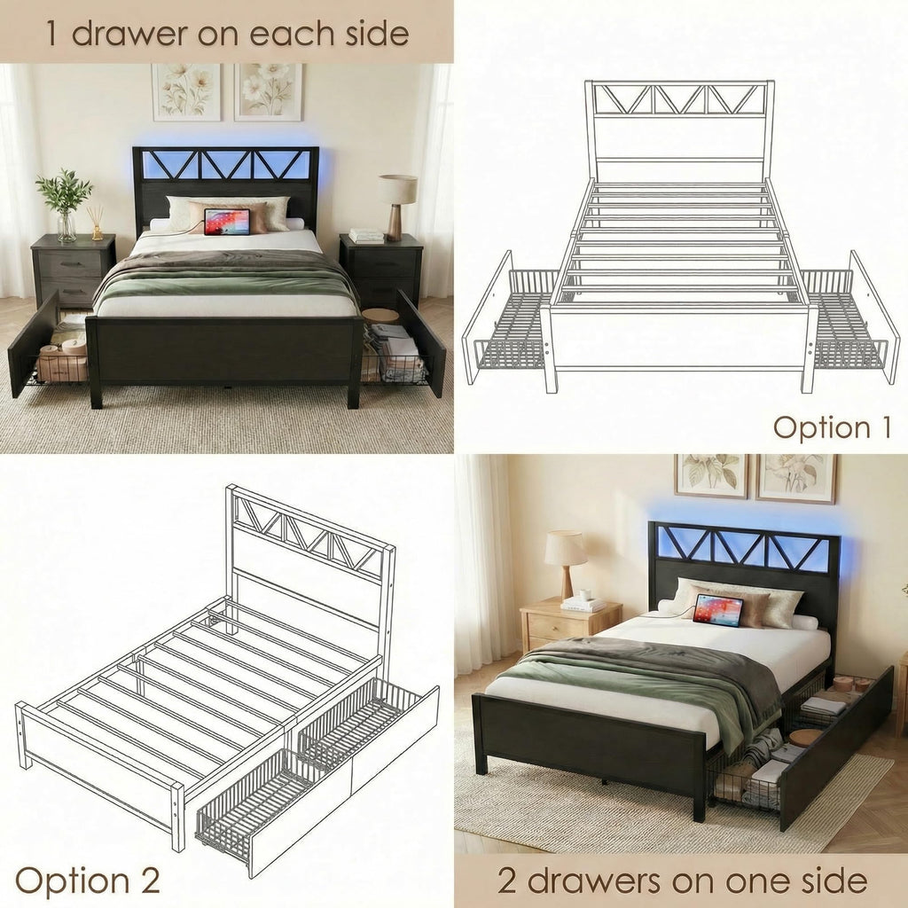 Twin XL Bed Frame with 2 Storage Drawers B928040