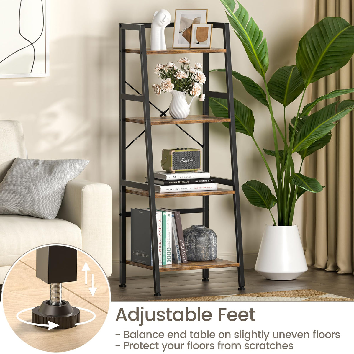 4-Tier Industrial Bookshelf with Steel Frame A7577