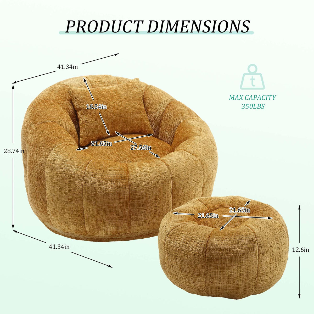 Yellow Memory Foam Bean Bag Chair with Ottoman Q7074