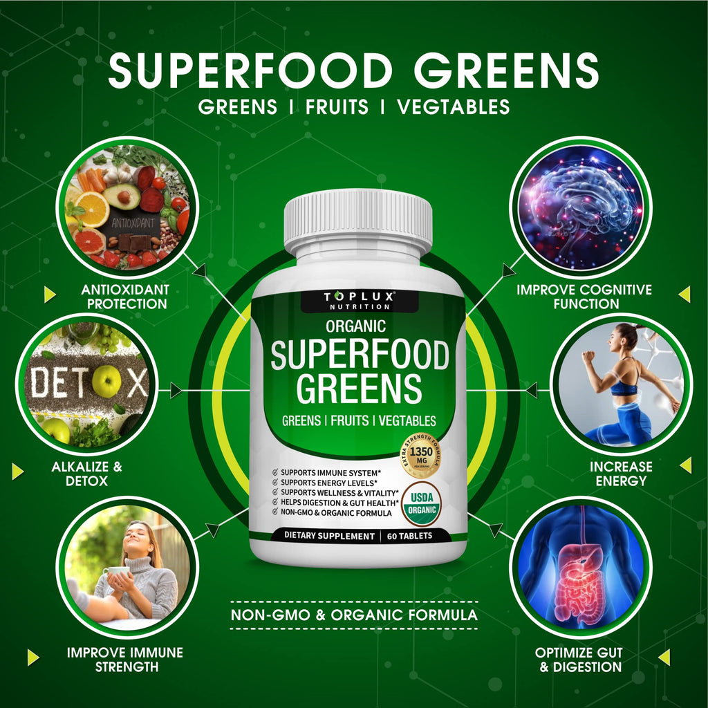 Organic Super Greens Capsules Superfood Supplement 60 Tablets B67534